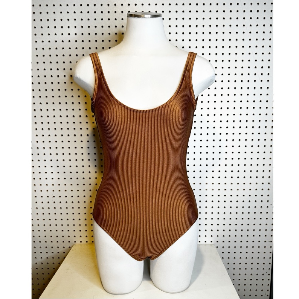 Vintage | 90's South‎ Point Brown Copper Ribbed Texture One Piece Swimsuit